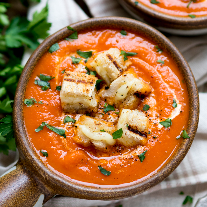 Velvety Tomato Soup with Cheesy Bites