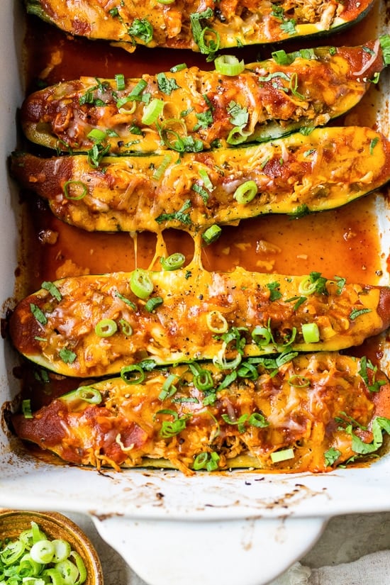 Easy Chicken Enchilada Zucchini Boats