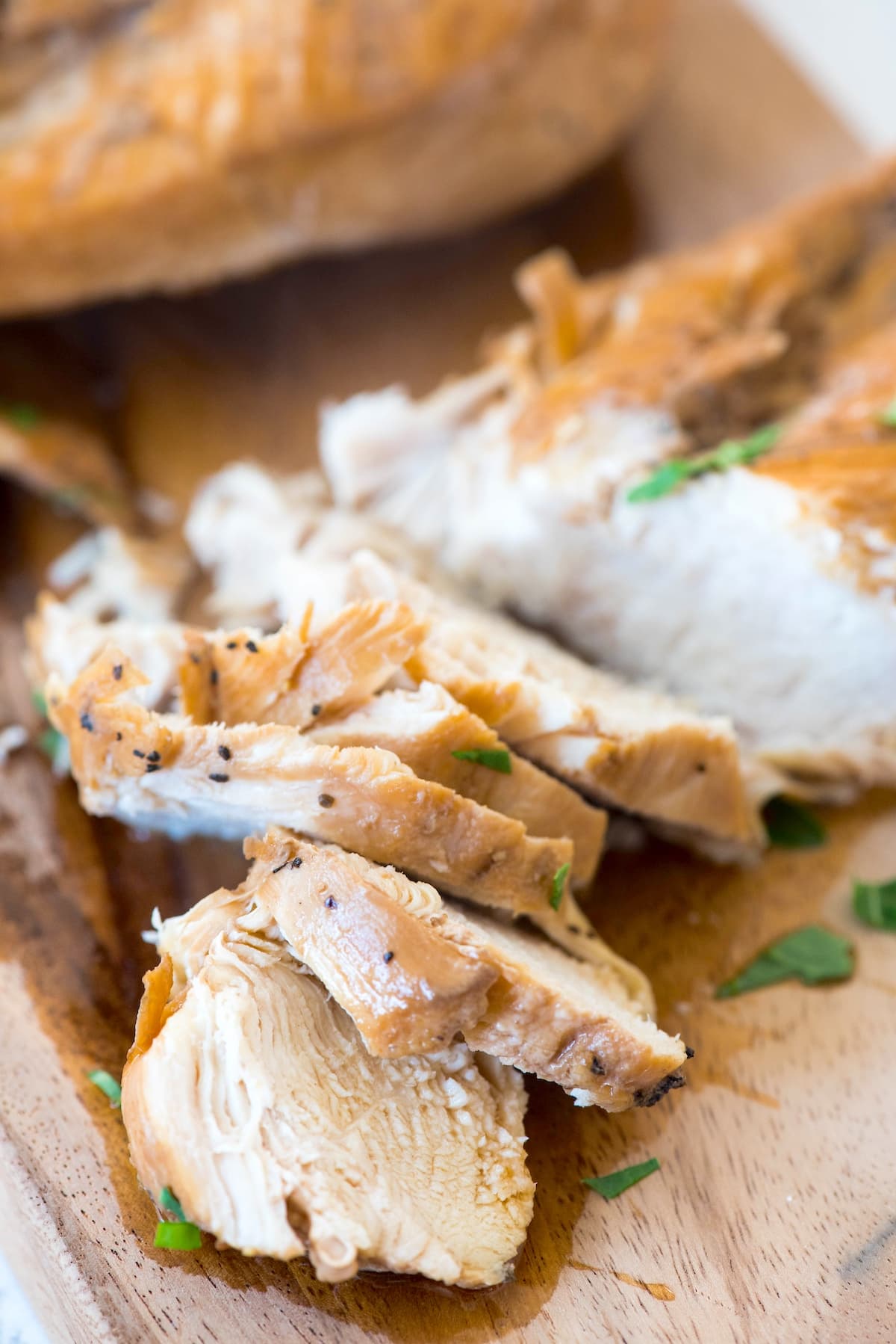 Instant Pot Chicken beautifully presented from an overhead angle