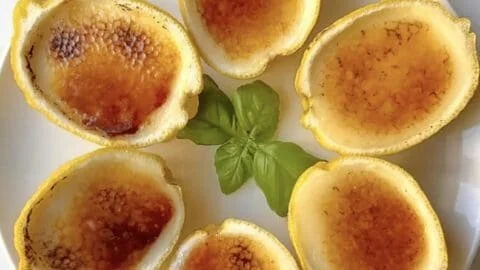 Delicious Lemon Posset Brulee dessert with caramelized sugar topping