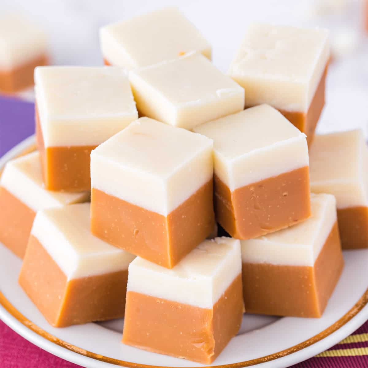Butterbeer Fudge beautifully presented from an overhead angle