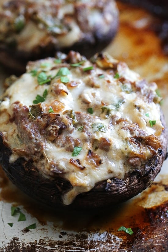 Easy Philly Cheesesteak Mushroom Bake