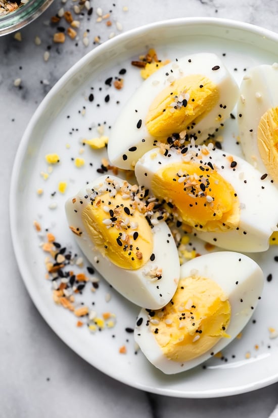 air fryer eggs beautifully presented from an overhead angle
