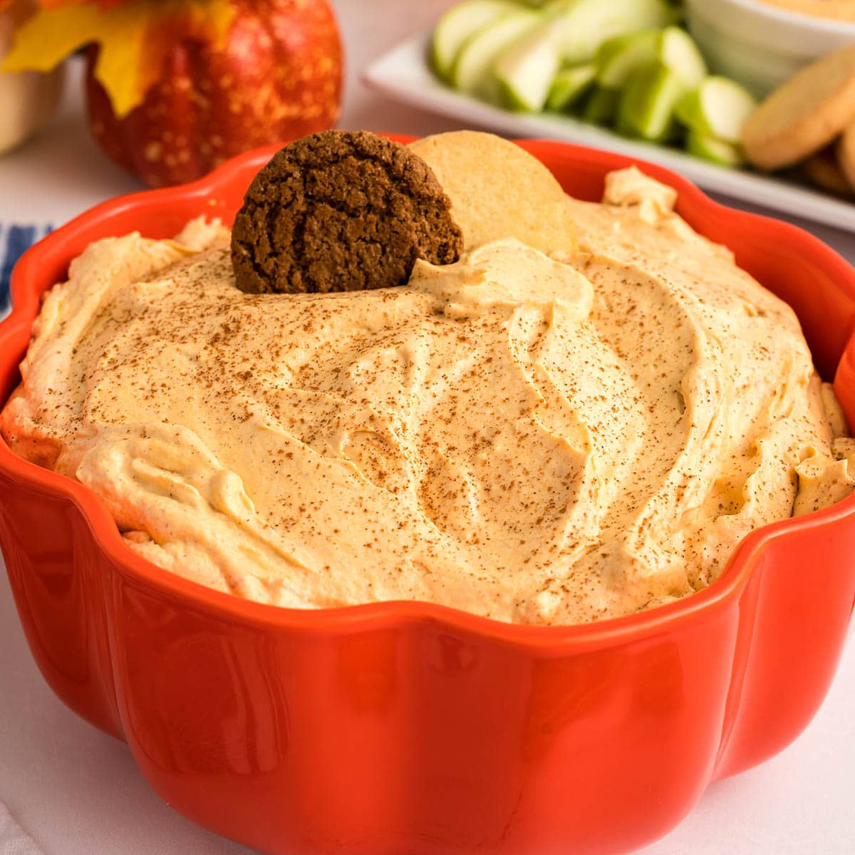 pumpkin pie dip beautifully presented from an overhead angle